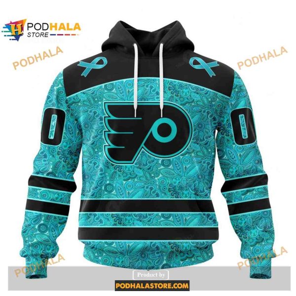 Custom NHL Philadelphia Flyers Fight Ovarian Cancer Shirt Hoodie 3D