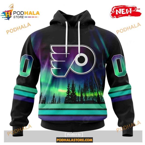 Custom NHL Philadelphia Flyers With Northern Lights Shirt Hoodie 3D