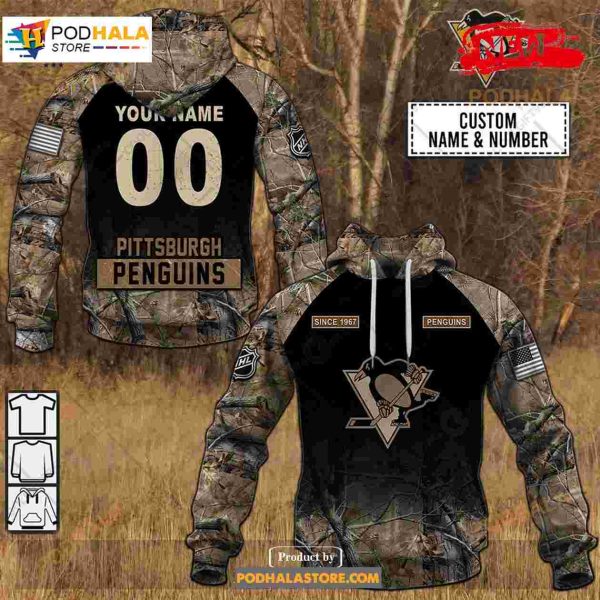 Custom NHL Pittsburgh Penguins Hunting Camouflage Design Hoodie Sweatshirt Shirt 3D