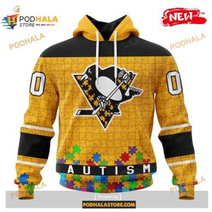 Custom NHL Pittsburgh Penguins Kits Hockey Fights Against Autism Yellow Design Shirt Hoodie 3D