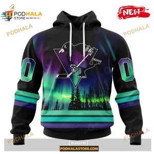 Custom NHL Pittsburgh Penguins With Northern Lights Shirt Hoodie 3D