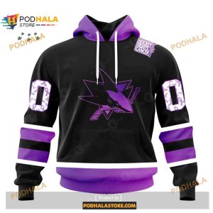 Custom NHL San Jose Sharks Black Hockey Fights Cancer Shirt Hoodie 3D