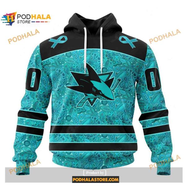 Custom NHL San Jose Sharks Fight Ovarian Cancer Shirt Hoodie 3D