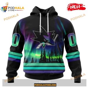 Custom NHL San Jose Sharks With Northern Lights Shirt Hoodie 3D