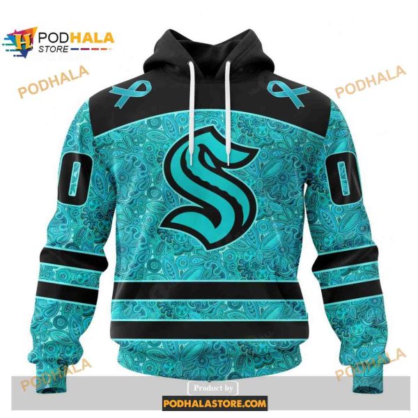 Custom NHL Seattle Kraken Fight Ovarian Cancer Shirt Hoodie 3D