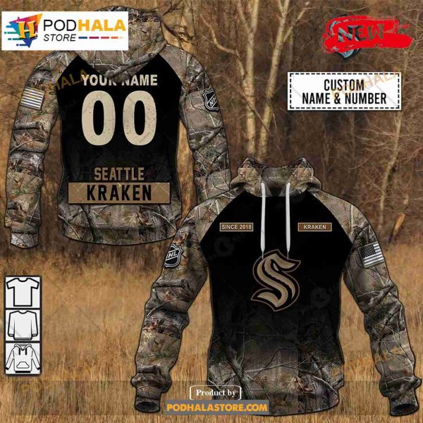 Custom NHL Seattle Kraken Hunting Camouflage Design Sweatshirt Hoodie 3D