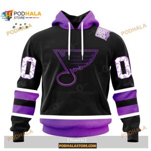 Custom NHL St Louis Blues Black Hockey Fights Cancer Shirt Hoodie 3D