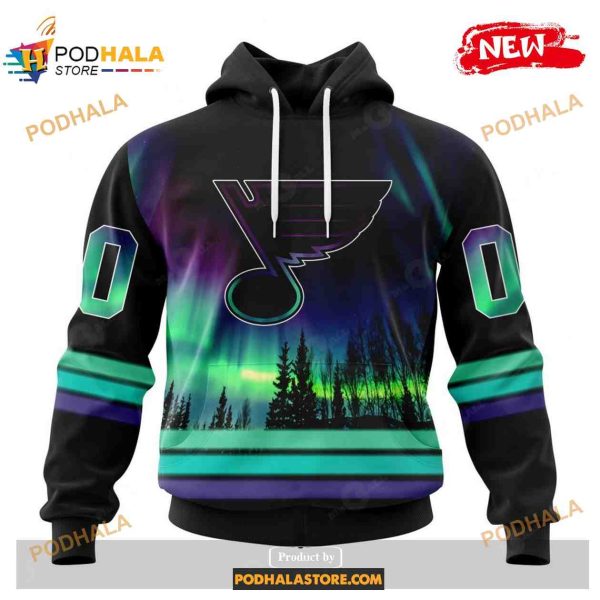 Custom NHL St Louis Blues With Northern Lights Shirt Hoodie 3D