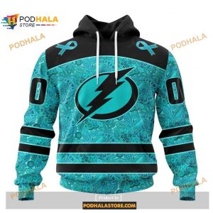 Custom NHL Tampa Bay Lightning Fight Ovarian Cancer Shirt Hoodie 3D