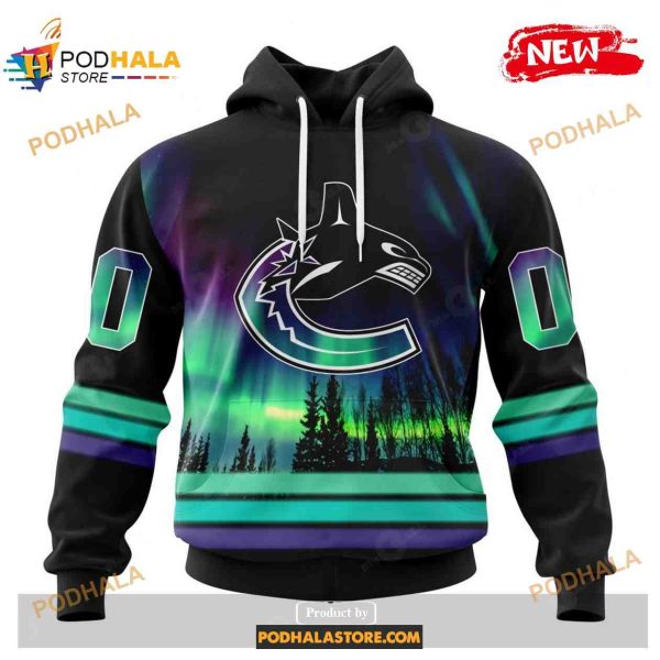 Custom NHL Vancouver Canucks With Northern Lights Shirt Hoodie 3D