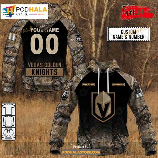 Custom NHL Vegas Golden Knights Hunting Camouflage Design Sweatshirt Hoodie 3D