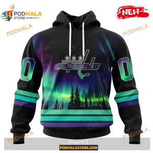 Custom NHL Washington Capitals With Northern Lights Shirt Hoodie 3D