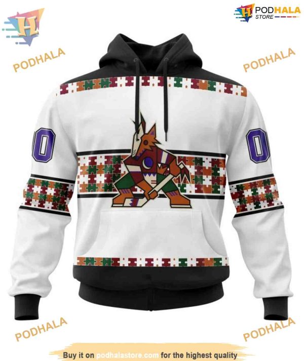 Custom Name And Number Autism Awareness NHL Arizona Coyotes Hoodie 3D