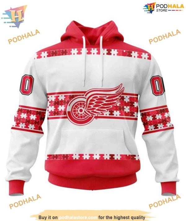 Custom Name And Number Autism Awareness NHL Detroit Red Wings Hoodie 3D