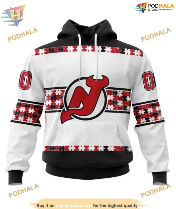 Custom Name And Number Autism Awareness NHL New Jersey Devils Hoodie 3D