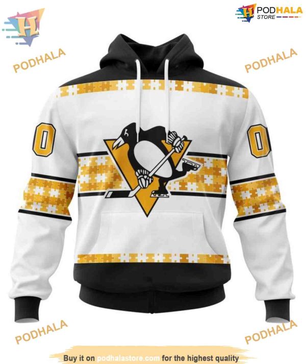 Custom Name And Number Autism Awareness NHL Pittsburgh Penguins Hoodie 3D