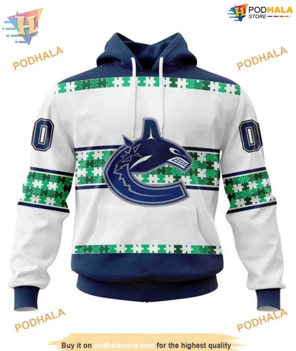 Custom Name And Number Autism Awareness NHL Vancouver Canucks Hoodie 3D