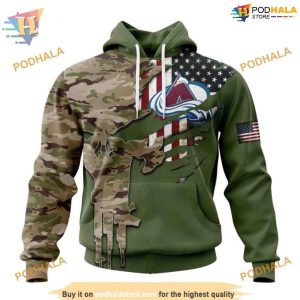 Custom Name And Number Camo Skull Design NHL Colorado Avalanche Hoodie 3D