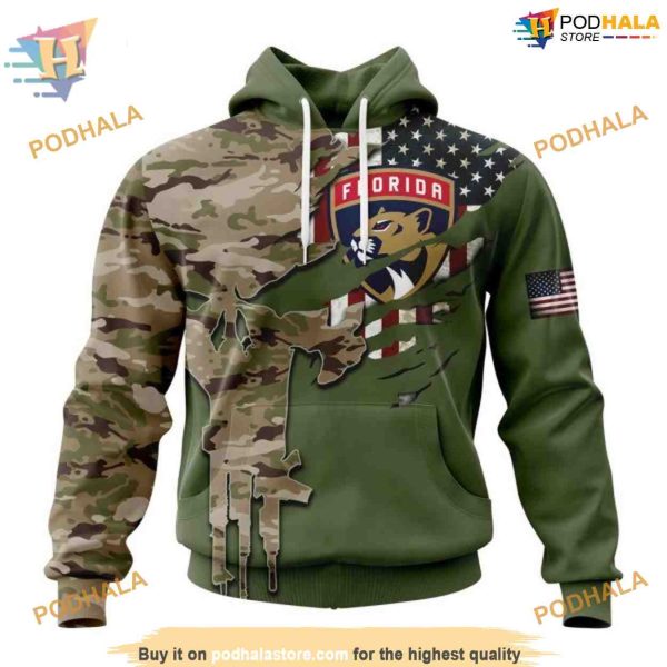 Custom Name And Number Camo Skull Design NHL Florida Panthers Hoodie 3D