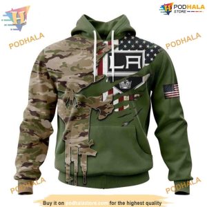 Custom Name And Number Camo Skull Design NHL Los Angeles Kings Hoodie 3D