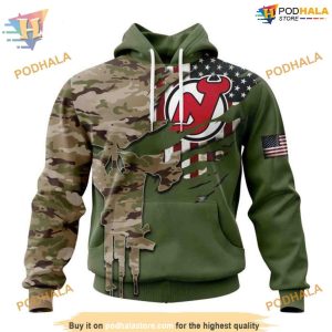 Custom Name And Number Camo Skull Design NHL New Jersey Devils Hoodie 3D