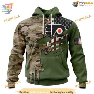 Custom Name And Number Camo Skull Design NHL Philadelphia Flyers Hoodie 3D