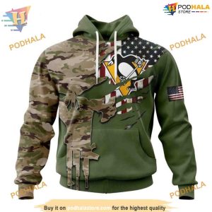 Custom Name And Number Camo Skull Design NHL Pittsburgh Penguins Hoodie 3D