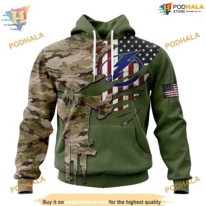 Custom Name And Number Camo Skull Design NHL Tampa Bay Lightning Hoodie 3D