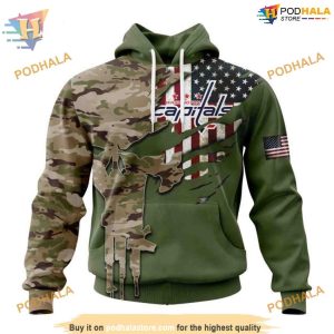 Custom Name And Number Camo Skull Design NHL Washington Capitals Hoodie 3D