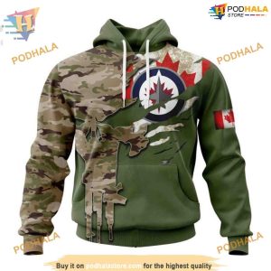 Custom Name And Number Camo Skull Design NHL Winnipeg Jets Hoodie 3D