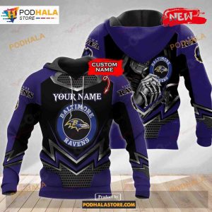 Custom Name Baltimore Ravens Skull Design Shirt NFL Hoodie 3D