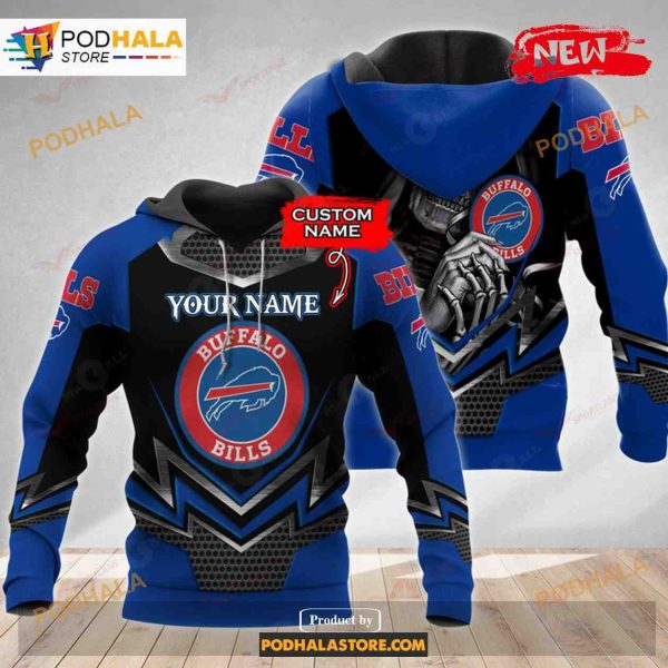 Custom Name Buffalo Bills Skull Design Shirt NFL Hoodie 3D