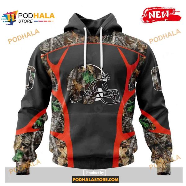 Custom Name Cleveland Browns Camo Hunting Black Design Shirt NFL Hoodie 3D