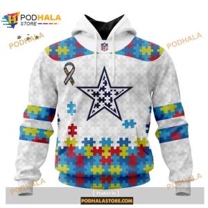 Custom Name Dallas Cowboys Autism Puzzle Game White Shirt NFL Hoodie 3D