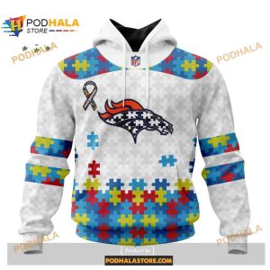 Custom Name Denver Broncos Autism Puzzle Game White Shirt NFL Hoodie 3D