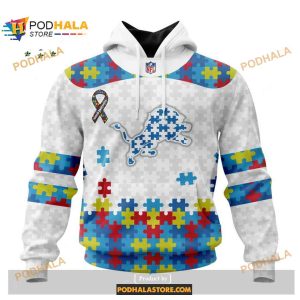 Custom Name Detroit Lions Autism Puzzle Game White Shirt NFL Hoodie 3D