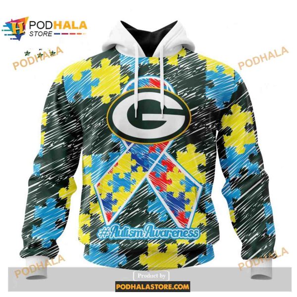 Custom Name Green Bay Packers Autism Puzzle Game Stripes Design Shirt NFL Hoodie 3D