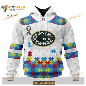 Custom Name Green Bay Packers Autism Puzzle Game White Shirt NFL Hoodie 3D