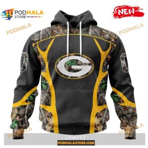 Custom Name Green Bay Packers Camo Hunting Black Design Shirt NFL Hoodie 3D