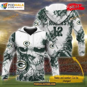 Custom Name Green Bay Packers Football Team Skull Design Shirt NFL Hoodie 3D