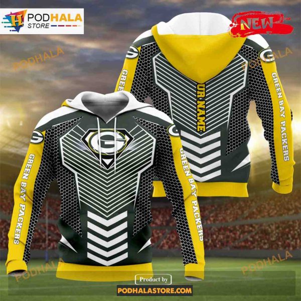 Custom Name Green Bay Packers Superman x Football Team Logo Shirt NFL Hoodie 3D