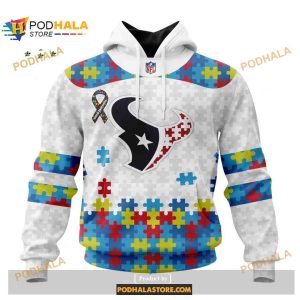 Custom Name Houston Texans Autism Puzzle Game White Shirt NFL Hoodie 3D