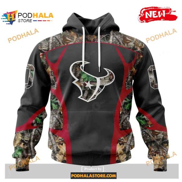 Custom Name Houston Texans Camo Hunting Black Design Shirt NFL Hoodie 3D