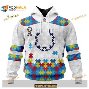 Custom Name Indianapolis Colts Autism Puzzle Game White Shirt NFL Hoodie 3D