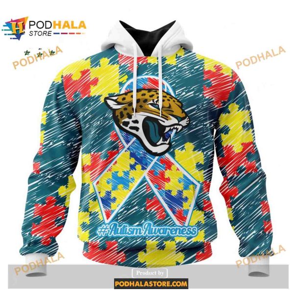 Custom Name Jacksonville Jaguars Autism Puzzle Game Stripes Design Shirt NFL Hoodie 3D