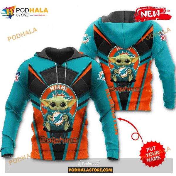 Custom Name Miami Dolphins New Baby Yoda Sports Shirt NFL Hoodie 3D