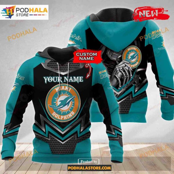 Custom Name Miami Dolphins Skull Design Shirt NFL Hoodie 3D