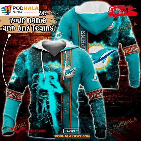 Custom Name Miami Dolphins Universe Light Design Shirt NFL Hoodie 3D