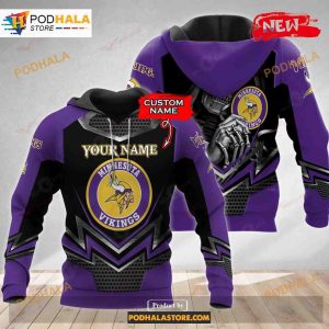 Custom Name Minnesota Vikings Skull Design Shirt NFL Hoodie 3D