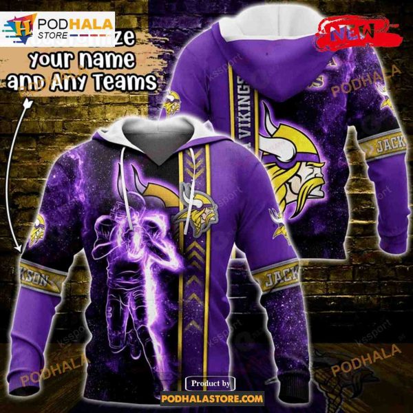 Custom Name Minnesota Vikings Universe Light Design Shirt NFL Hoodie 3D